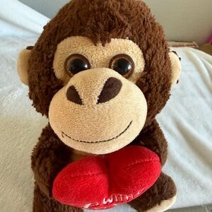 Brown and Cream Plush Monkey ‘With Love’ heart Toy